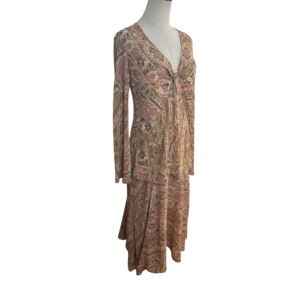 Y2K Bandolino Top‎ Skirt Set Paisley Boho Midi Sz 6 Fairy Grunge Soft Girl